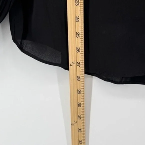 Tahari Black Pleated Puff Balloon Sleeve Button Up Shirt Womens L - Picture 8 of 8